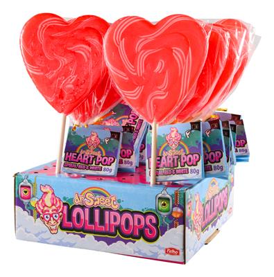 Lolly Spiraalhart rood-wit 10cm