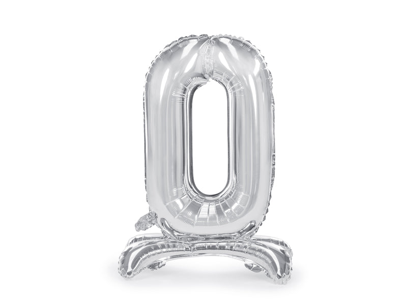 Staande folie ballon cijfer '0' zilver