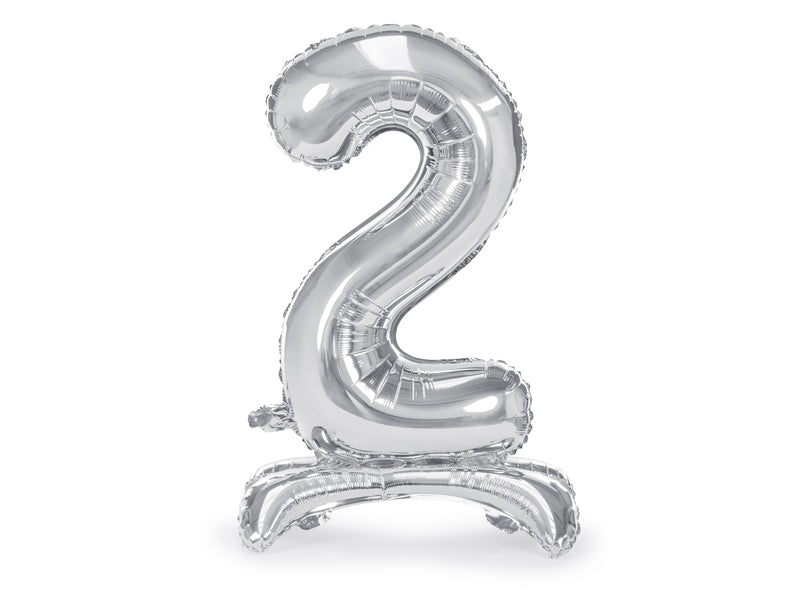 Staande folie ballon cijfer '2' zilver