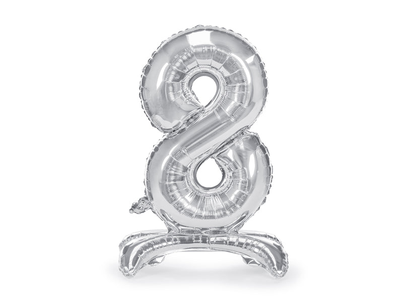 Staande folie ballon cijfer '8' zilver