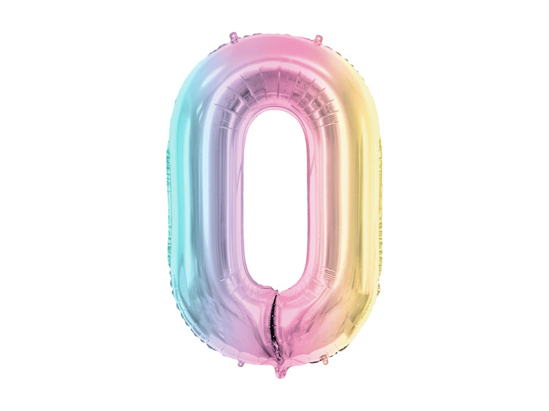 Folie ballon cijfer '0' regenboog