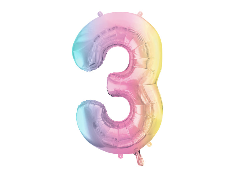 Folie ballon cijfer '3' regenboog