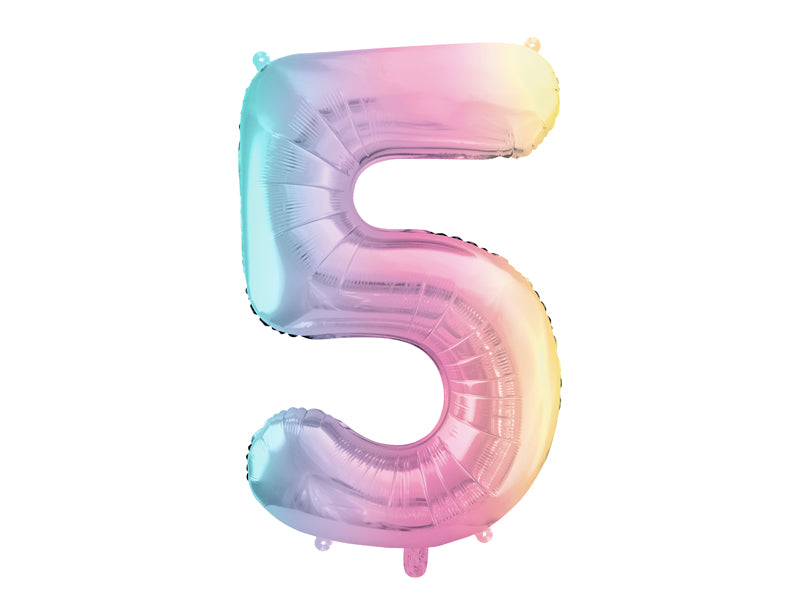 Folie ballon cijfer '5' regenboog