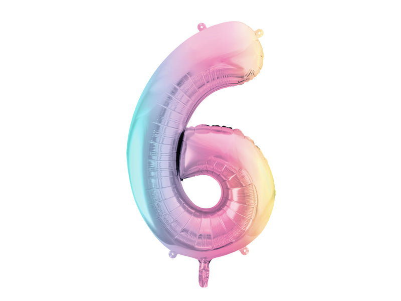 Folie ballon cijfer '6' regenboog