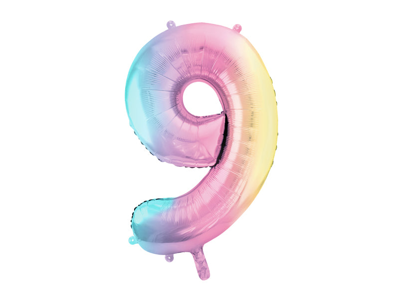 Folie ballon cijfer '9' regenboog