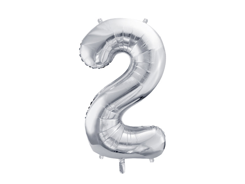 Folie ballon cijfer '2' zilver