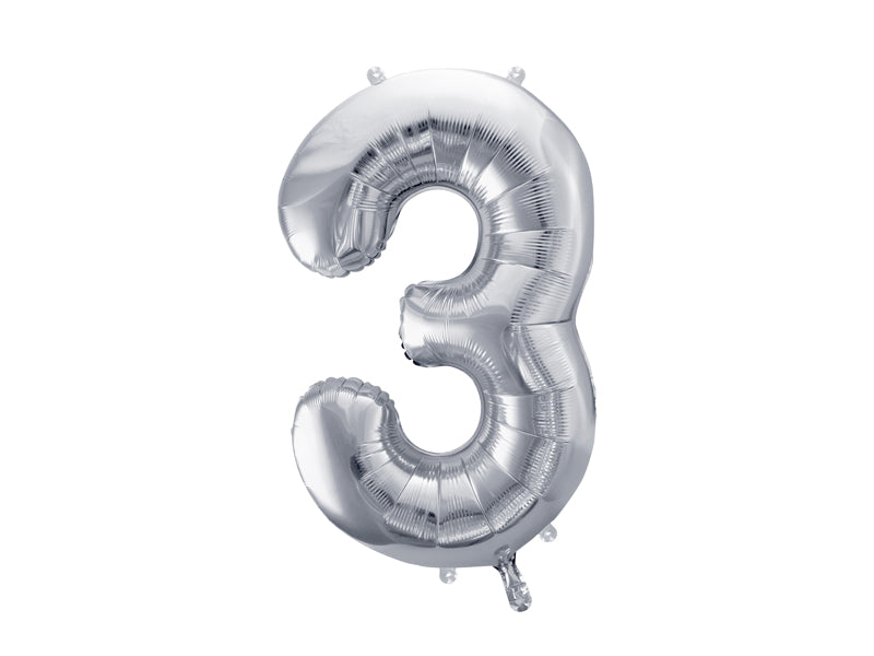 Folie ballon cijfer '3' zilver