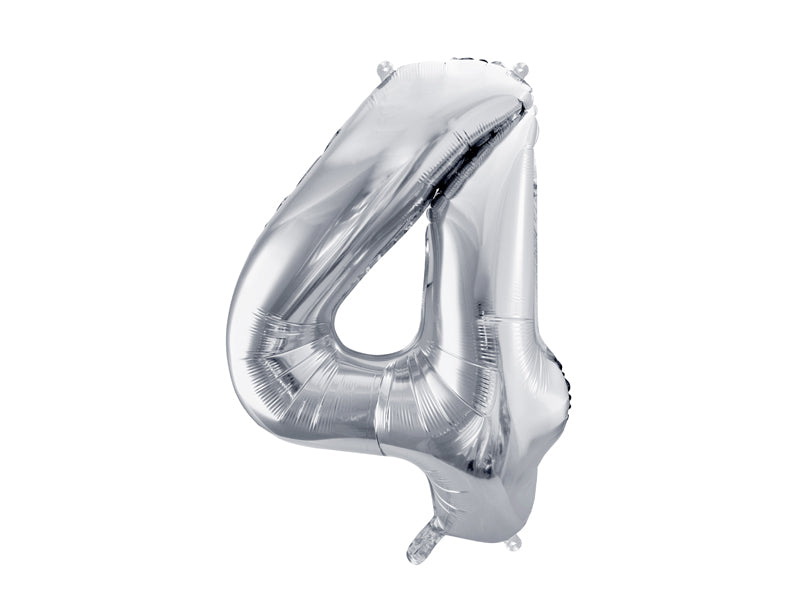 Folie ballon cijfer '4' zilver