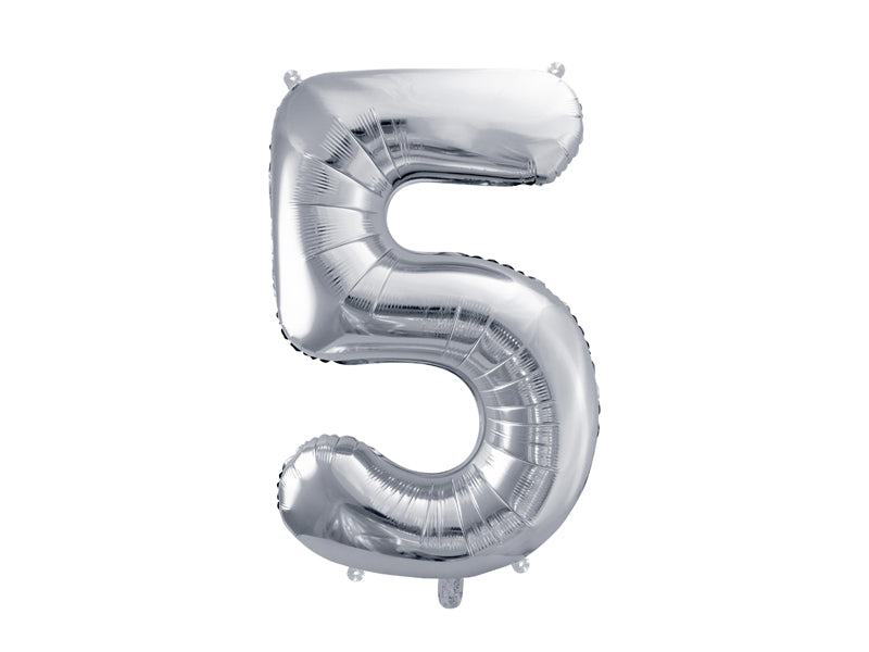 Folie ballon cijfer '5' zilver