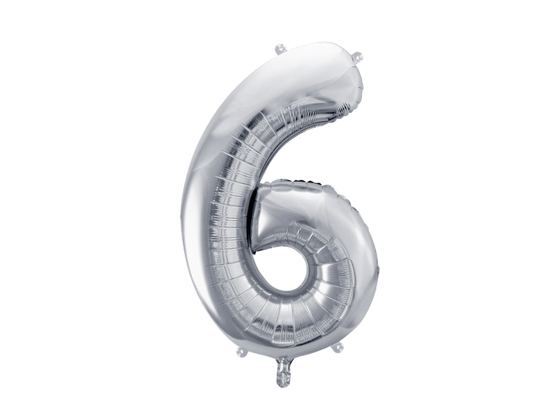 Folie ballon cijfer '6' zilver