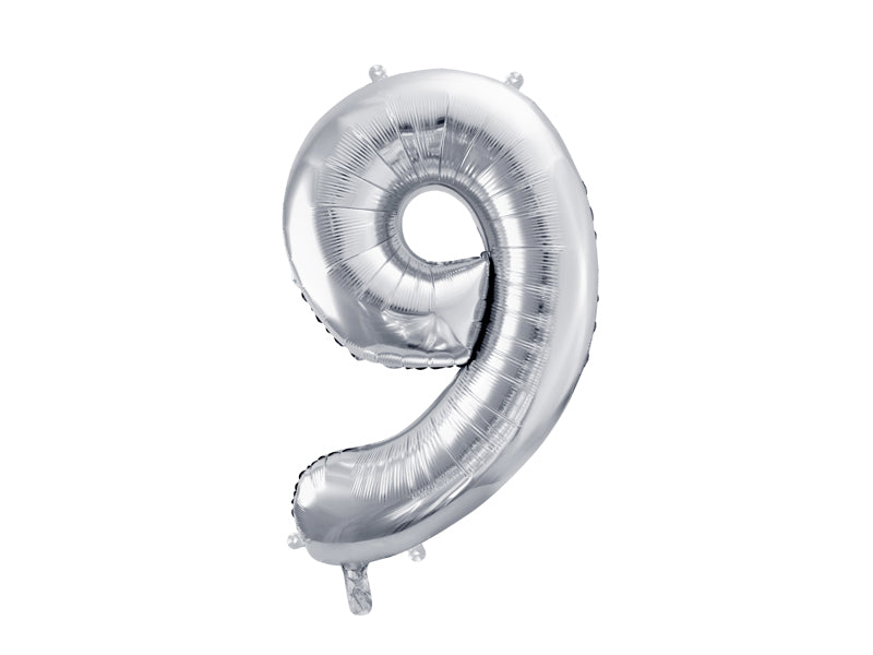Folie ballon cijfer '9' zilver