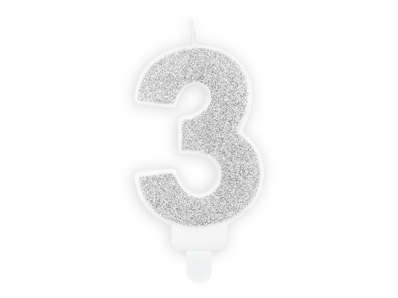 Kaars cijfer '3' zilver