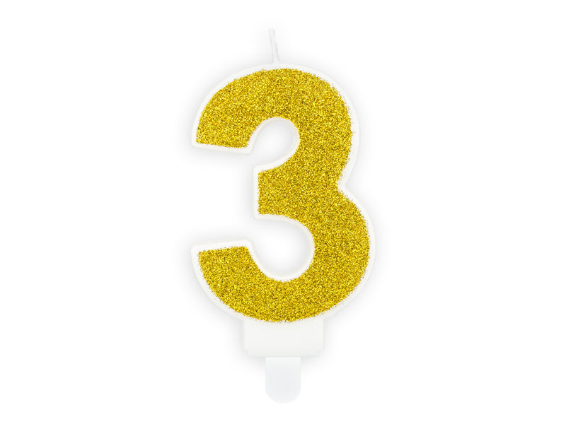 Kaars cijfer '3' Goud