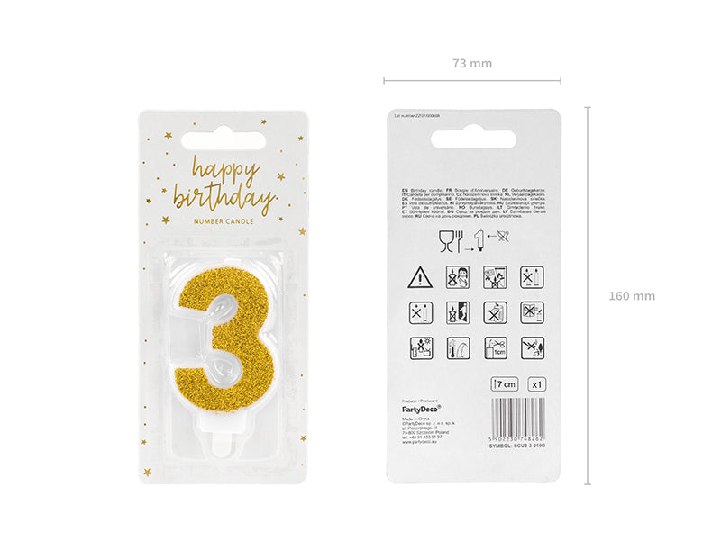 Kaars cijfer '3' Goud