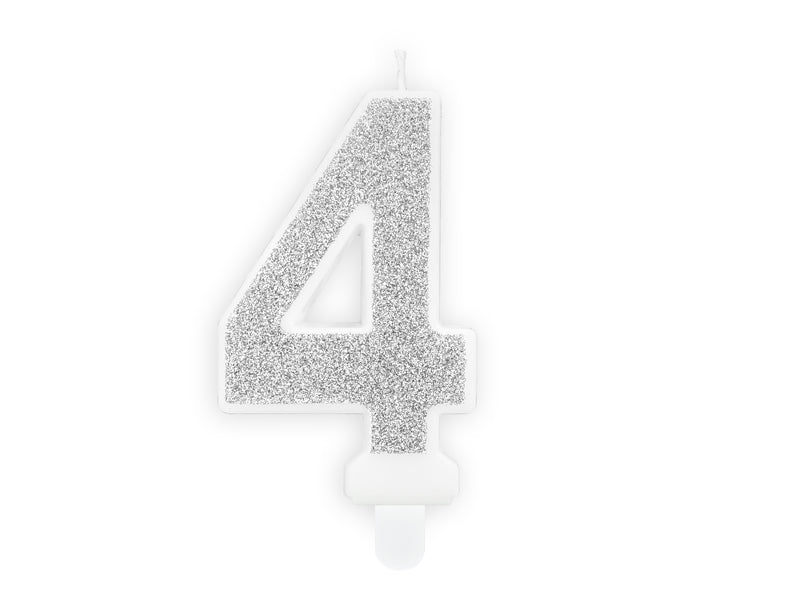 Kaars cijfer '4' zilver