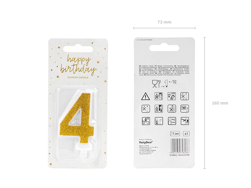 Kaars cijfer '4' Goud