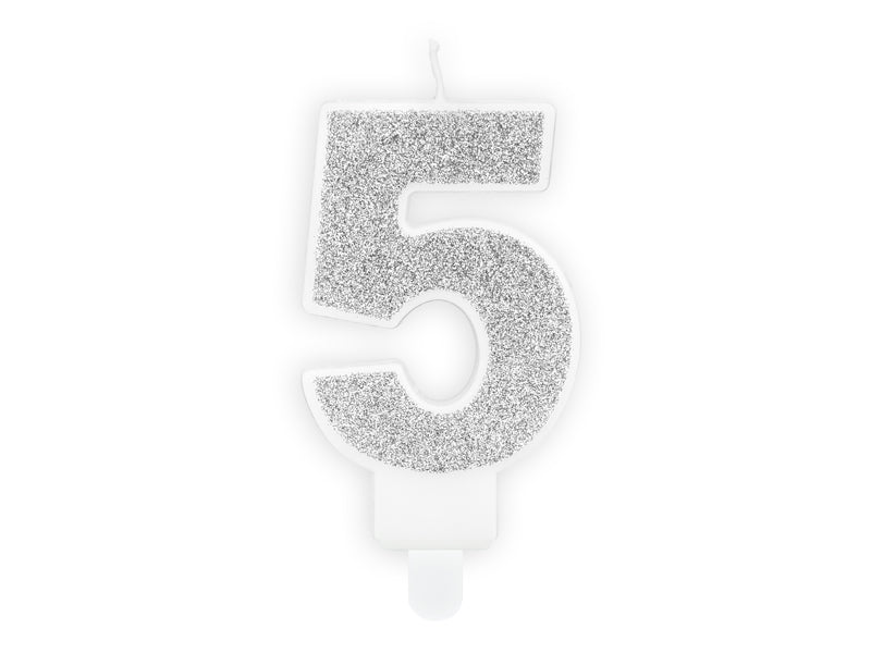 Kaars cijfer '5' zilver