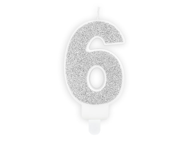 Kaars cijfer '6' zilver