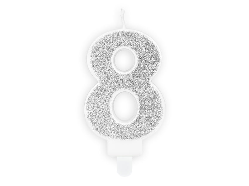 Kaars cijfer '8' zilver