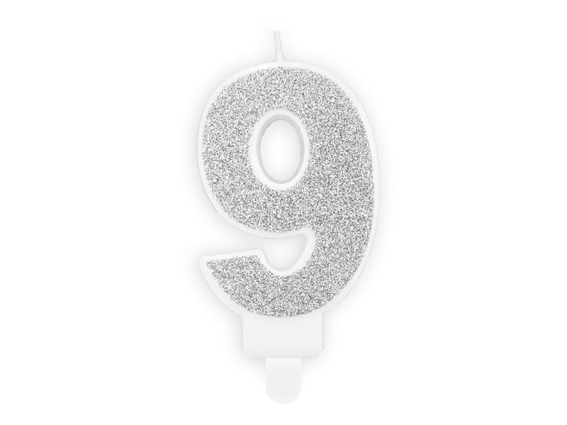 Kaars cijfer '9' zilver