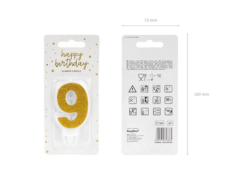 Kaars cijfer '9' Goud